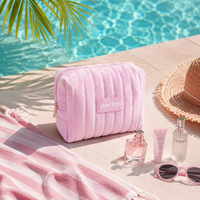 Trousse de Maquillage Matelassée en Velours Côtelé Grande Capacité, Sac de Toilette Gonflé pour Femme, Étui de Rangement Cosmétique et Soins de la Peau avec Fermeture Éclair
