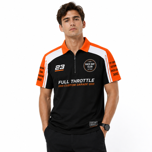 Polo de manga corta para equipo de carreras, con bloques de color y gráfico personalizado de Full Throttle, para fanáticos del automovilismo. - Product Image 2