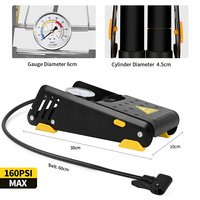 BAIMEI Pompe à pied double cylindre 160 psi, gonfleur de pneus, moniteur de pression des pneus, certifié CE, kit de pompe à main portable pour pneus