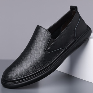 Men's Slip-On Loafers Soft Leather Casual Shoes Low <b>Heel</b> Breathable Solid Color 8091 - Product Image 3