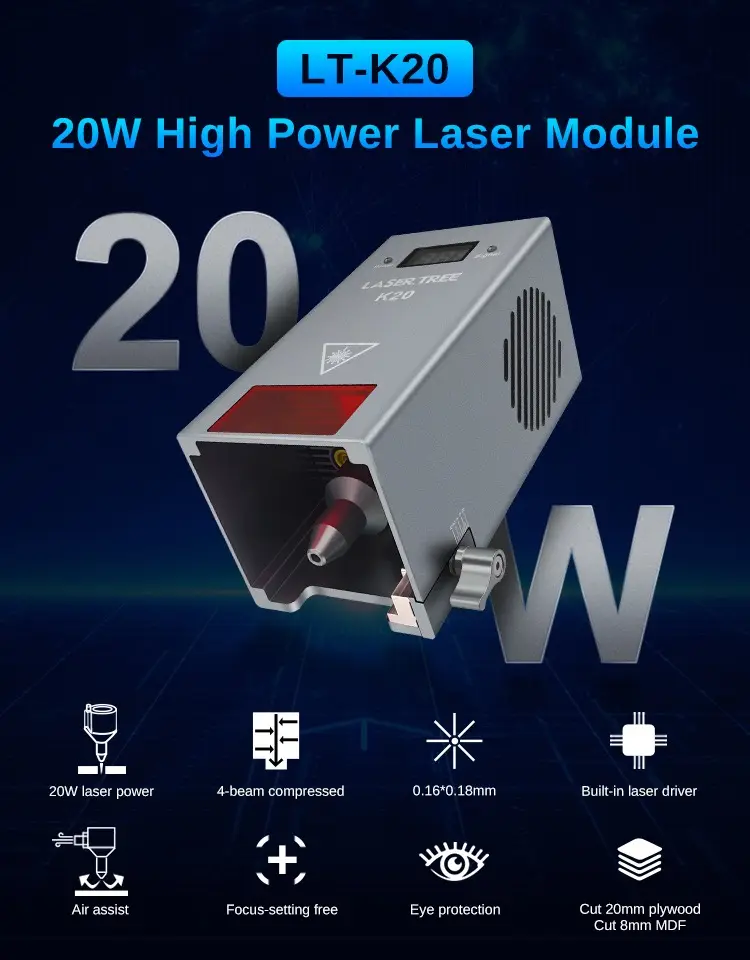 レーザーツリー5W10W 20W 30W 40W高光パワーダイオードレーザーモジュールキットエアアシスト450nmブルーレーザーヘッドCNCカッター彫刻機用