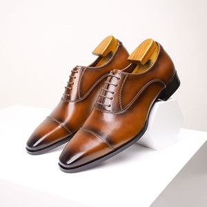 Zapatos Oxford Marrones Genuinos con Punta Puntiaguda, con Cordones, para Vestir, para Todas las Temporadas, con Suela de Goma, Envío Directo - Product Image 4