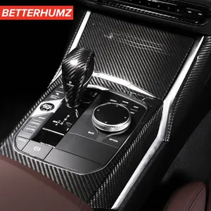 Untuk BMW 3 Seri G20 G28 325li 325i 2020 Interior Dekorasi 3K Carbon Fiber Stiker Konsol Panel Gear Shift Penutup Kepala Stiker