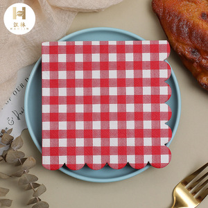 Hanlin Disposable Paper Napkins 25cm X 25cm Red Checkered Birthday Party Use - Product Image 1