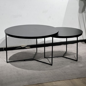 Italian minimalist marble coffee <b>table</b>, home living room set with two coffee <b>tables</b> of different heights, round wrought <b>iron</b> - Product Image 1