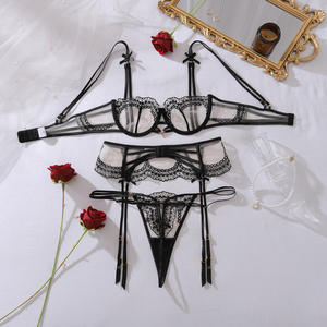 Intimo Sexy da Donna di Alta Gamma ed Elegante Best-seller Set di 3 Pezzi Fantasy con Fiocco e Diamanti Ricamo Trasparente - Product Image 5
