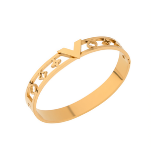 Brazalete de Acero Inoxidable Chapado en Oro con Letra V, Brazalete Abierto, Joyería de Moda Unisex, Regalo - Product Image 2