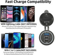 Prise chargeur de voiture USB C 12V/24V prise USB multiple deux ports 40W PD USB-C et QC3.0 avec interrupteur d'alimentation adaptateur de voiture rapide