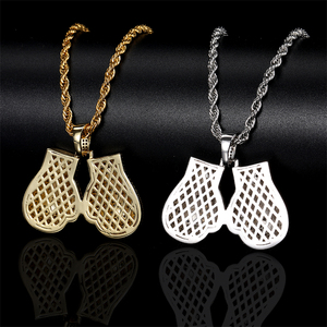 Novo Colar Masculino de Joias Hip Hop <span class=keywords><strong>Rock</strong></span> em Latão com Zircônia Banhado a Ouro, Pingente de Luvas de Boxe e Símbolo de Dólar - Product Image 5