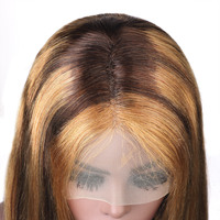 Peluca Bob de Cabello Remy Brasileño Grado 12A con Encaje Frontal 13x4, Estilo Liso con Reflejos 4/27, Pre-Plucked, para Ombre Rubio Miel