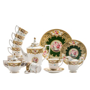 Custom Best-selling European Blue-green Creative Vintage Eco-Friendly Gold Rim Afternoon <b>Tea</b> Ceramic Coffee and <b>Tea</b> <b>Set</b> - Product Image 6