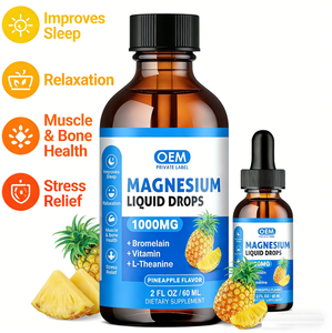 Gouttes liquides de magnésium saveur ananas avec bromélaïne, vitamines et L-théanine favorisant le sommeil, la relaxation, la santé des muscles et des os - Product Image 4