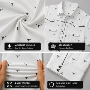 Camisa Western para Hombre, Estilo Vaquero, Manga Larga, Estampado de Toro, Algodón Blanco, Cuello con Botones, Estilo Casual de Primavera - Product Image 2