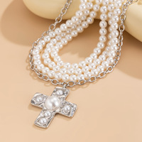 HL européen et américain rétro Imitation perle croix pendentif collier de perles bord de mer collier de vacances pour les femmes