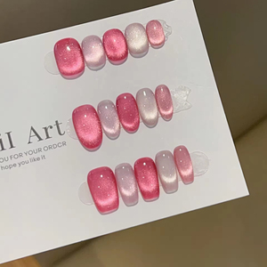<span class=keywords><strong>Uñas</strong></span> Postizas Barbiecore, <span class=keywords><strong>Color</strong></span> <span class=keywords><strong>Rosa</strong></span> Intenso, Efecto Ojo de Gato, Cortas, Dos Tonos, 10 Piezas, Hechas a Mano, Reutilizables, Venta al Por Mayor - Product Image 5