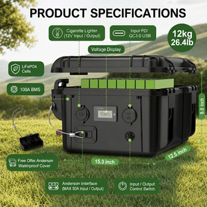 Station d'alimentation portable étanche Kunavaro 12V 100AH-300AH LiFePO4 avec support pour machines lourdes - Product Image 3