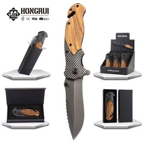 Cuchillo Plegable de Bolsillo de Alta Calidad OEM Personalizado con Mango de Madera de Olivo X50 para Supervivencia al Aire Libre, Camping, EDC, Caza Táctica - Product Image 1