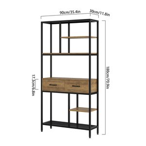 Industrial bookshelf with <b>drawers</b> and <b>6</b>-tier storage, suitable for office, bedroom, and living room use; customizable. - Product Image 3