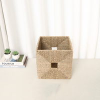Panier de rangement pliable en jonc de mer tressé, écologique et multi-usages, 32 cm, carré, tissé à la main