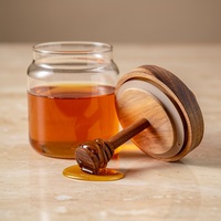 Pot à miel en verre borosilicate de haute qualité avec couvercle en bois d'acacia et cuillère en bois |   Rangement pour condiments pour la cuisine et les cadeaux