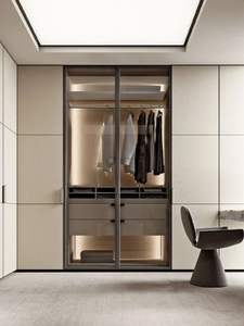 <span class=keywords><strong>Armoire</strong></span> de chambre à coucher en bois sur mesure |   Système de placard multifonctionnel moderne <span class=keywords><strong>avec</strong></span> coiffeuse et étagères ouvertes - Product Image 5