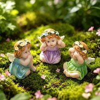 Décoration de table de chambre à coucher style européen pour cadeau d'anniversaire d'un an, trois grandes fées aux ailes en résine en position assise, couleur jardin