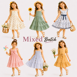 Vestido de Verano para Niñas, Estilo Casual, Hombros Descubiertos, Surtido Aleatorio - Product Image 1