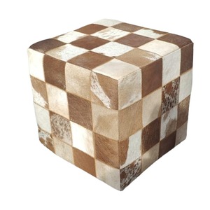 Luxury <b>Leather</b> and Canvas Ottoman <b>Stool</b> with Thick Cushion Solid Wood Legs Modern Pouf Seating for Living Room Bedroom Decor - Product Image 1