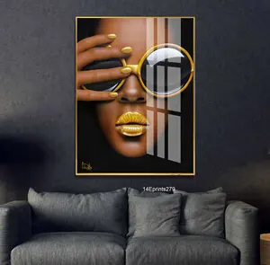 الفن الأفريقي مع نظارات وامرأة الراتنج اللوحة على الايبوكسي اللوحات والملصقات والمطبوعات الاكريليك جدار صورة فنية لغرفة المعيشة