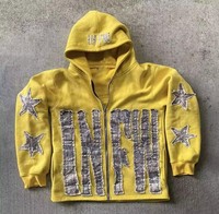 Logo Kustom Berkualitas Tinggi 100% Katun Terry Streetwear Wash Cut and Sew Zip up Applique Hoodie Distressed Embroidery Patch Hoodie