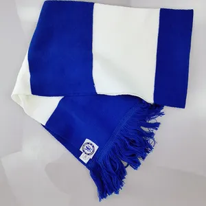 Lage Moq Nieuwe Stijl Brede Streep Afdrukken Uw Eigen Ontwerp Pluche Sjaal Blauw En Wit