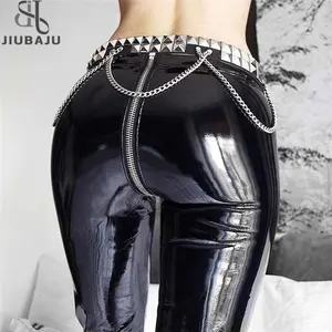 High Waist Shiny Patent Leather Pants Women Sexy Bodycon Trousers Ladies Slim Zip Up Pencil Pant