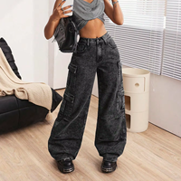 Jeans Cargo Ample Femme Sur Mesure, Poche à Rabat, Coupe Décontractée, Jambe Droite Large, Mode Y2K