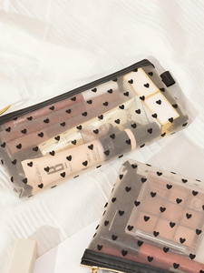 Ensemble de trousses de toilette transparentes en nylon à motif cœur, avec fermeture éclair, pour le rangement du maquillage, fabriqué en Chine - Product Image 3