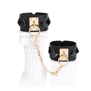 Genuine <b>Leather</b> SM <b>Handcuffs</b> Black Diamond Shape Bondage Restraints Adult Toys Couple Props - Product Image 3