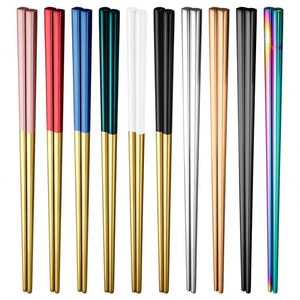 cherry blossom Korean Custom Color 304 Stainless Steel Chopsticks for Sushi Gift Box Set Chinese Titanium Metal Chopsticks