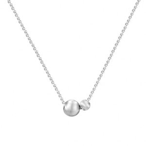 Dylam Stylish Minimalist Design Hypoallergenic S925 Silver Frosted Surface Double Circle <b>Beads</b> Pendant Necklace for Daily Wear - Product Image 1