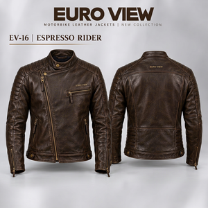 Chaqueta de Motociclista Unisex Euro View EV-16 Marrón de Cuero PU Genuino con Cuello Redondo, Transpirable, para Invierno - Product Image 1