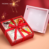 IMEE Square 15 Inch Rood roze en zwarte fruit- en bloemen cadeaudoos Aardbeien fruitdoos met transparant deksel voor Kerstfeest