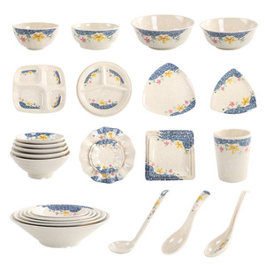 Xuemei Melamine Tableware <b>Set</b> With Floral Pattern Rectangular Plates Bowls For Daily Use And <b>Restaurant</b> - Product Image 5