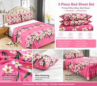 Vente en gros usine – Ensemble de draps plats imprimés floraux 130 GSM, 3 pièces, taille King, avec 2 taies d'oreiller pour la vente au détail