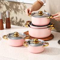 Ensemble de casseroles en acier inoxydable de haute qualité, 5 pièces, avec couvercles, ensemble de casseroles de cuisine colorées personnalisées pour la vente en gros, source d'usine