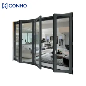 Porta dobrável com sistema de porta deslizante dobrável sem moldura para varanda GONHO Porta dobrável para pátio com tela