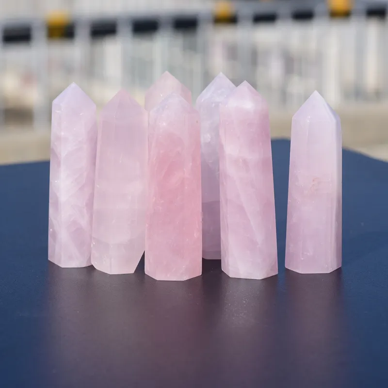 Natuurlijke Roze Kwarts Reiki Gemstone Healing Punten Rose Crystal Wands