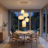 Prix de gros, style nordique Wabi Sabi, lustre en lin à 5 lumières, luminaire suspendu en tissu doux pour l'éclairage intérieur
