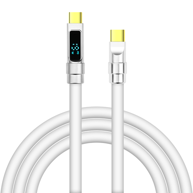 100W 5A Fast Charging Soft Silicone USB-C to USB-C Cable with LED Power Display for iPhone Car Use 1m
