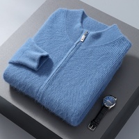 Benutzerdefiniertes Logo OEM Herren Nerz-Fleece Strickjacke mit Reißverschluss, Stehkragen, Gerippt, Modische Nerz-Kaschmir-Strickjacke, Winter Flauschiger Dicker Strickpullover