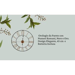 Orologio da Parete con Numeri Romani Nero e Oro dal Design Elegante 45 cm a Batteria Grande Orologio Decorativo da Parete con Motivo Scenico - Product Image 2