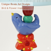 Lampe de table unique et moderne en forme d'oiseau et de fleur, en résine, sans fil, rechargeable, batterie 5000 mAh, E14, commande tactile, LED, blanc chaud réglable
