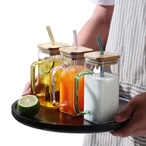 Экологически чистая сублимационная пустая матовая прозрачная пивная стеклянная чашка для кофе, бутылка для воды с бамбуковой крышкой и соломинками, 12 унций